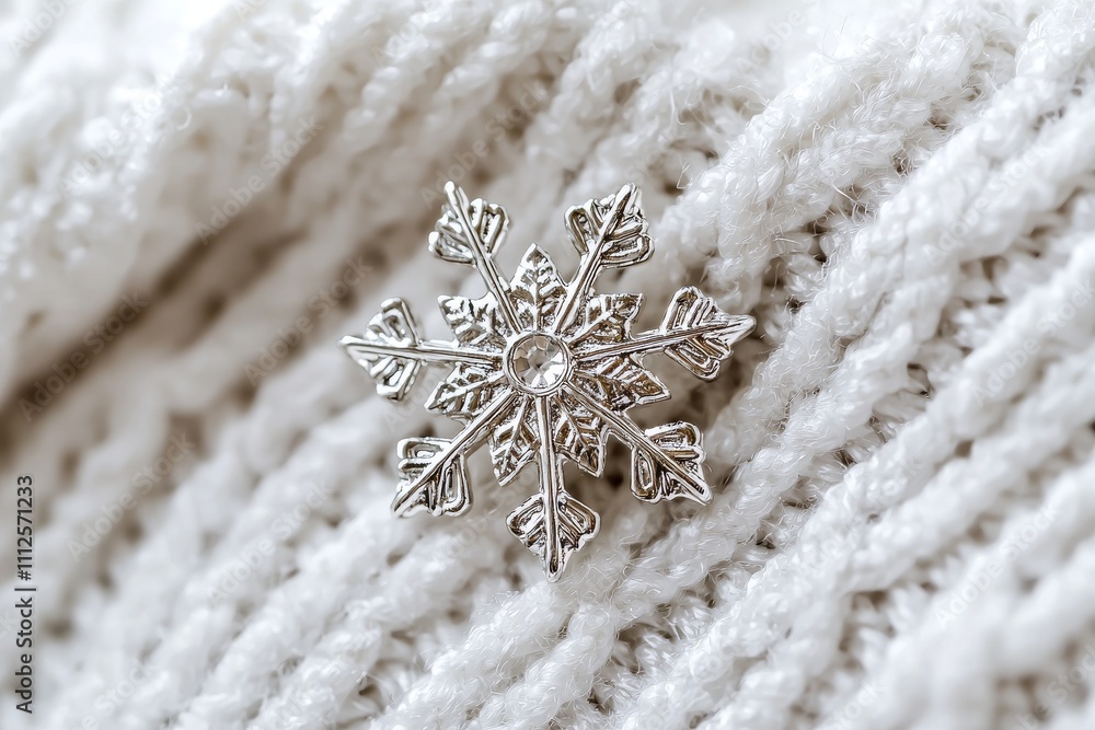 Poster the setting showcases a crystallized white snowflake on a knitted background with some defocused ele