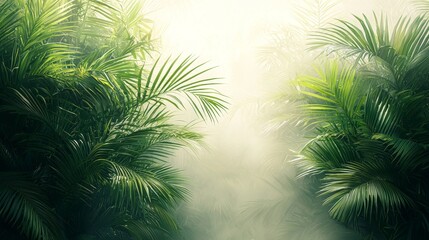 Lush Green Tropical Jungle with Dense Foliage and Soft Diffused Light Creating a Serene Atmosphere