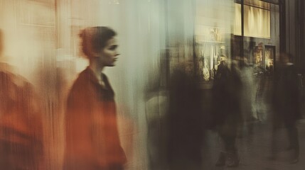 street photography, picture of people and a city in motion. blur of lights, vintage charm and portraits of loneliness in the rhythm of the city bustle. street portraits, retro aesthetics.