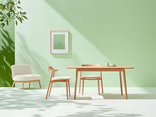 Fototapeta premium Elegant minimalist dining room setup modern home interior design bright environment tranquil view contemporary aesthetics