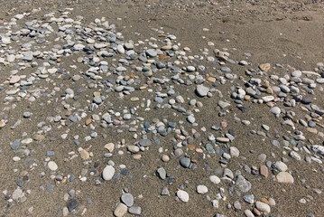 sand full of pebbles on the shoreline