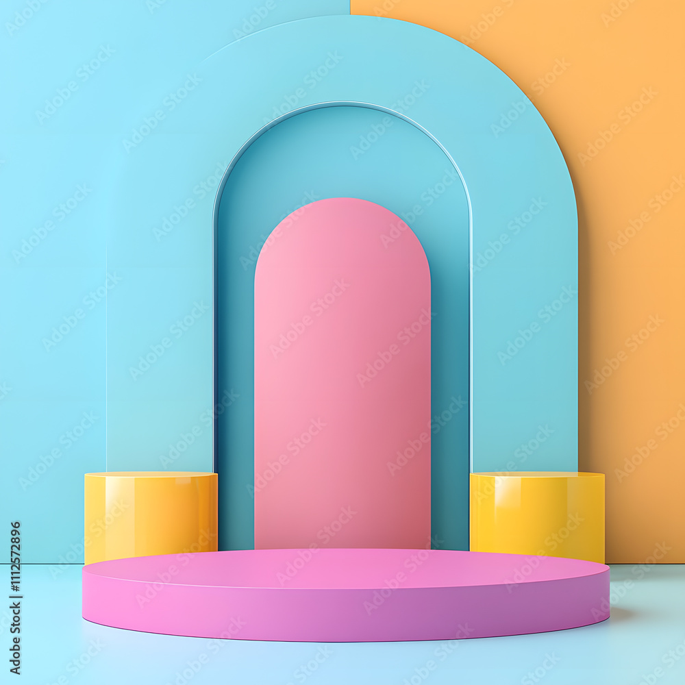 Poster vibrant geometric display studio setting digital art contemporary design minimalist view abstract co