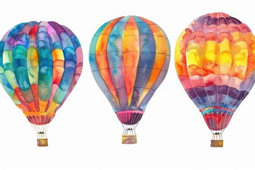 Naklejka premium Colorful hot air balloons soaring through a clear blue sky, a beautiful and peaceful scene