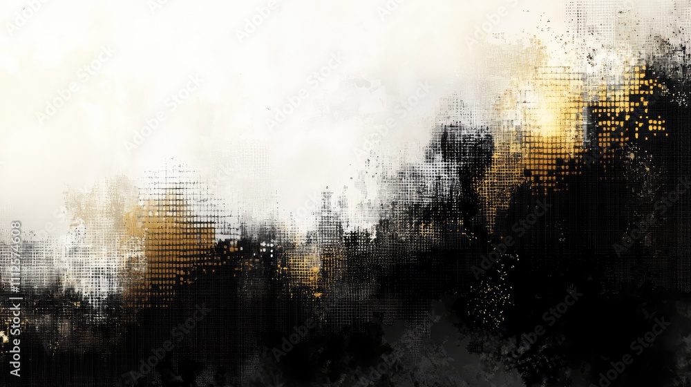 Poster a pixelated abstract artwork with hand-drawn edges, blending sharp and soft lines in shades of black