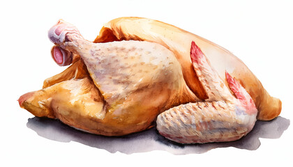 raw chicken isolated white background, watercolor illustration, hand drawing