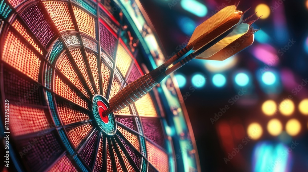 Poster a close-up shot of a dart hitting a target, great for representing accuracy and precision