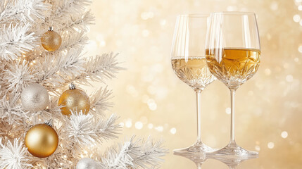 Elegant Christmas Celebration with Crystal Glasses and Festive Decorations