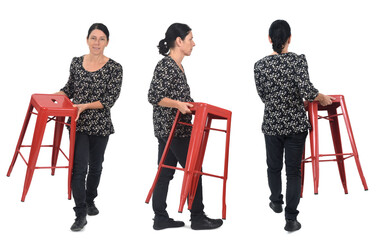 Obraz premium various poses of same woman carrying a stool on white background