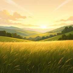 Naklejka premium rice field at sunset