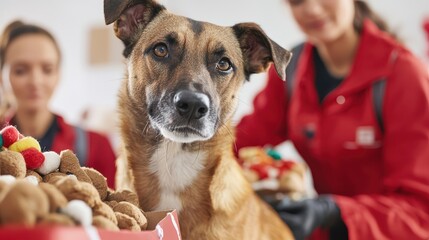 Emergency Pet Shelter Concept, Emergency Pet Shelter Staff Organizing Donations for Animals in Need at Pet Donation Drive Event
