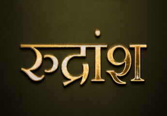 Old gold text effect of Hindi name Rudransh with 3D glossy style Mockup in Hindi.