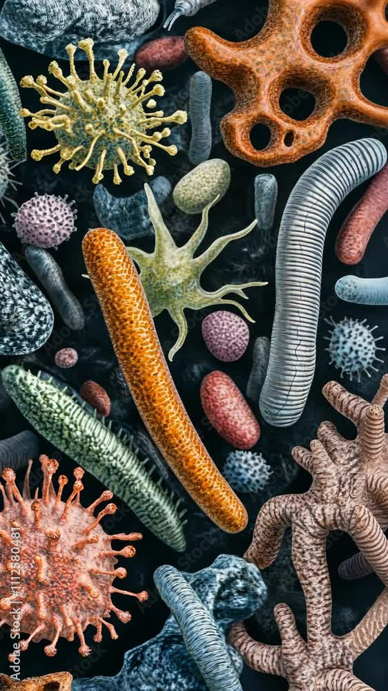 Aufkleber microscopic view of diverse microorganisms in a vibrant display of colors and shapes