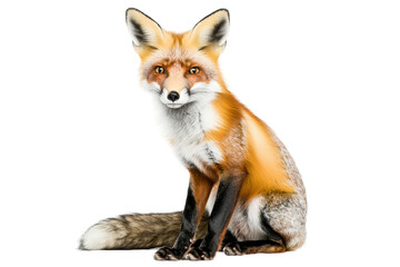 Fototapeta premium A beautiful fox with a striking orange coat sitting gracefully. transparent background.
