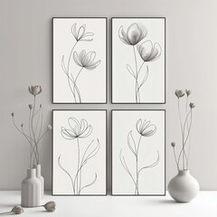 flower with white and grey smoky Line Arts and flowers in a vase in transparent background.