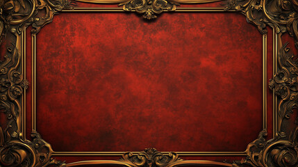 Elegant Red Wall with a Golden Ornate Frame
