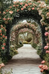 Fototapeta premium A beautiful floral path surrounded by lush greenery