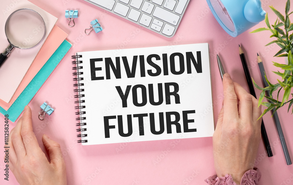 Poster text envision your future on notepad as business concept image