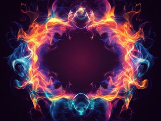 Fototapeta premium Creative fiery cycle design with colorful flames on a dark background, radiating retro energy with vibrant textures