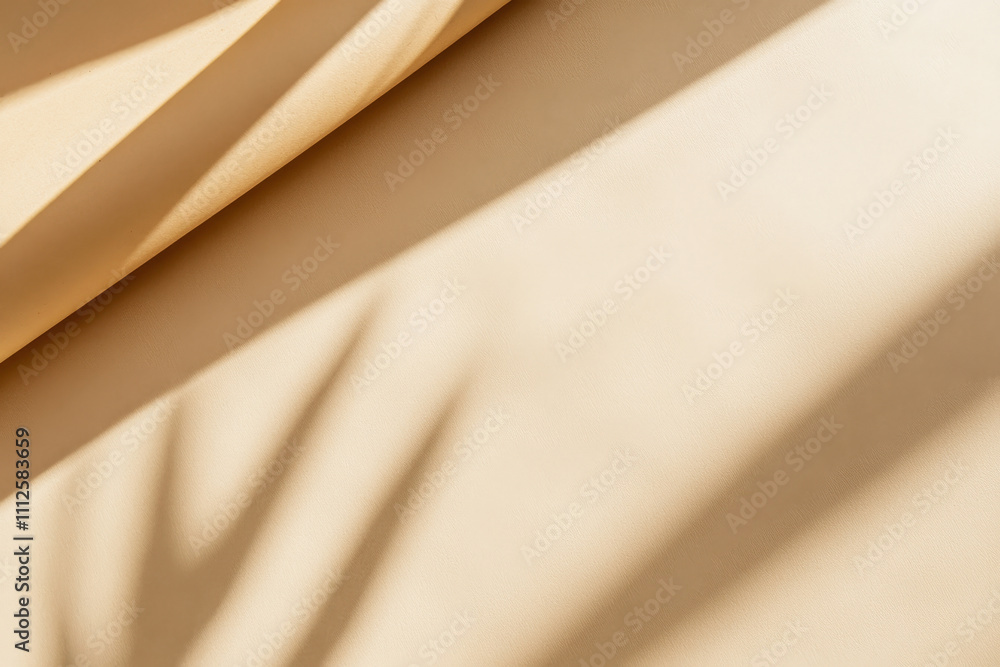 Poster soft beige fabric with gentle folds and shadows, creating a calming and elegant backdrop for various
