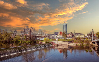 View of the Skyline from Jena in Thuringia with the Saale river