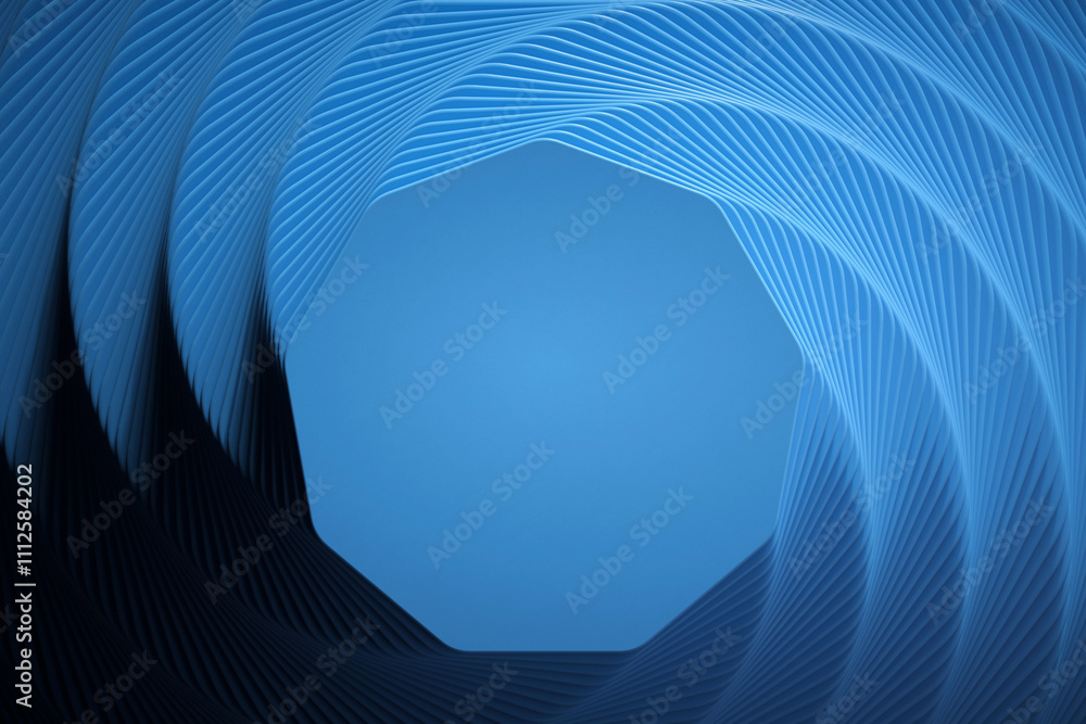 Fototapete 3D rendering with hoops in fancy dynamism. Simulating movement from top to bottom with marked light and shadows. 3D shapes with moving scale.