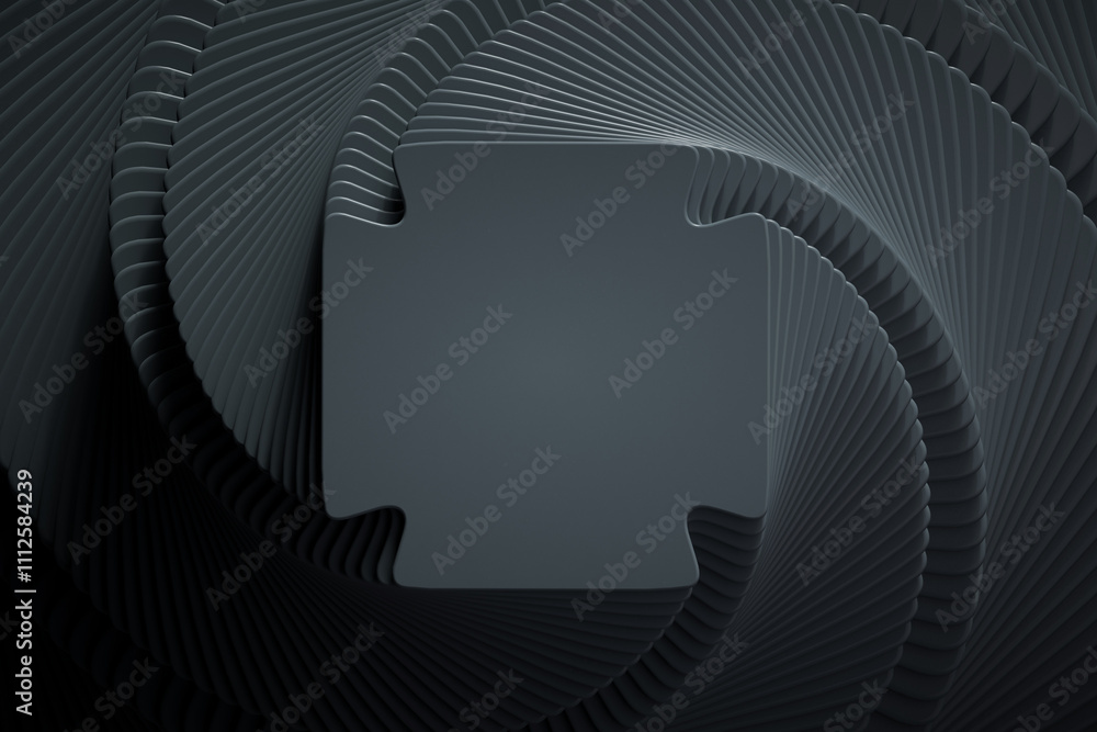 Fototapete 3D rendering with hoops in fancy dynamism. Simulating movement from top to bottom with marked light and shadows. 3D shapes with moving scale.