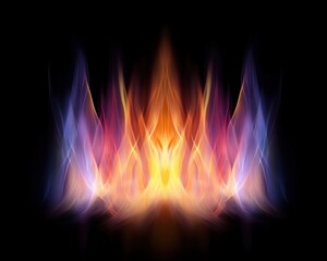 Dynamic multi-color fire flames with radiant cycles forming artistic patterns on a sleek dark background
