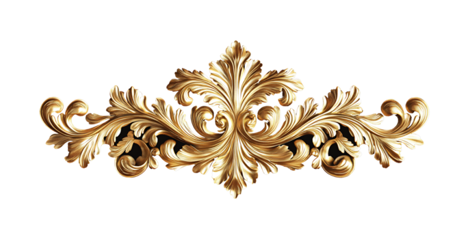 Golden decorative ornament with vintage design element on isolated transparent background png


