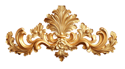 Golden decorative ornament with vintage design element on isolated transparent background png


