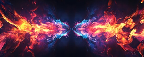 Fototapeta premium Futuristic fire cycle template with bold flame graphics, glowing in vibrant colors on a dark, high-contrast background