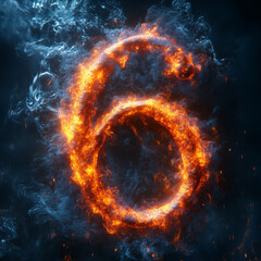 Fototapeta premium Fiery number six created with vibrant flames and smoke on dark background