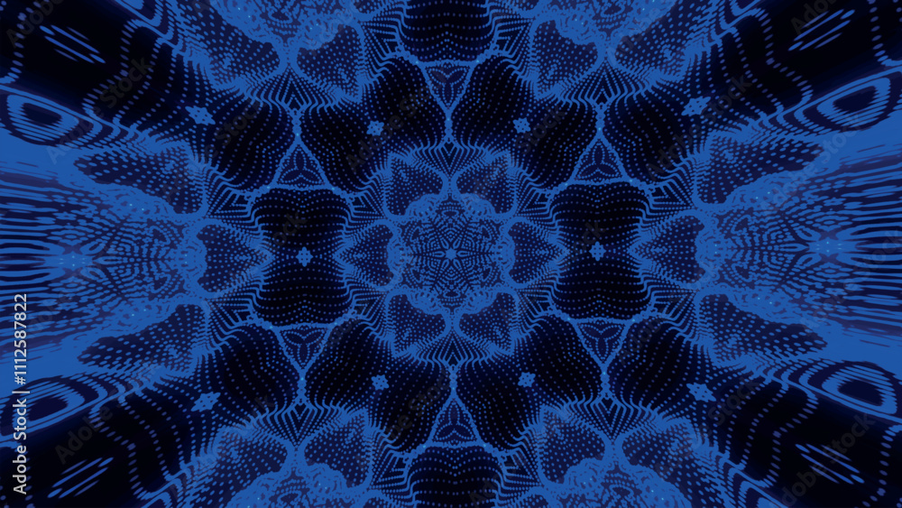 Poster seamless pattern with symmetrical design in blue tones. abstract kaleidoscopic geometric pattern. hy