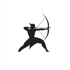 Fototapeta premium Silhouetted archer aiming bow and arrow.