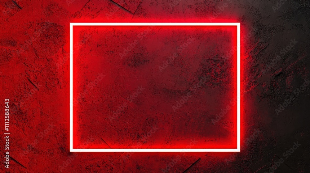 Poster a glowing neon frame against a textured dark background, creating a striking visual contrast with vi