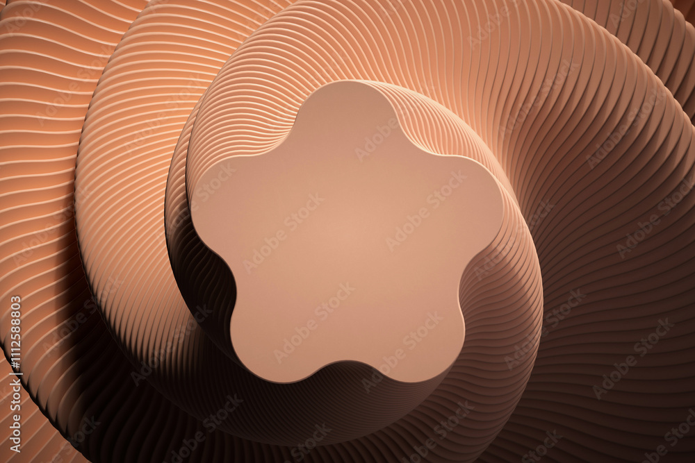 Fototapete 3D rendering with hoops in fancy dynamism. Simulating movement from top to bottom with marked light and shadows. 3D shapes with moving scale.