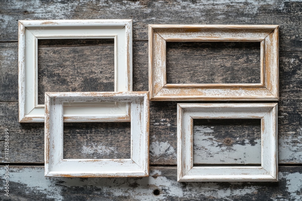 Poster decorative wall display with four empty picture frames, suitable for various occasions and themes