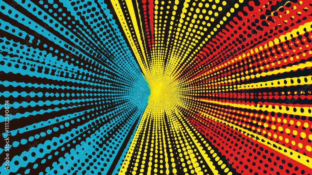 Poster a vibrant design featuring geometric patterns of dots and lines on a colorful background