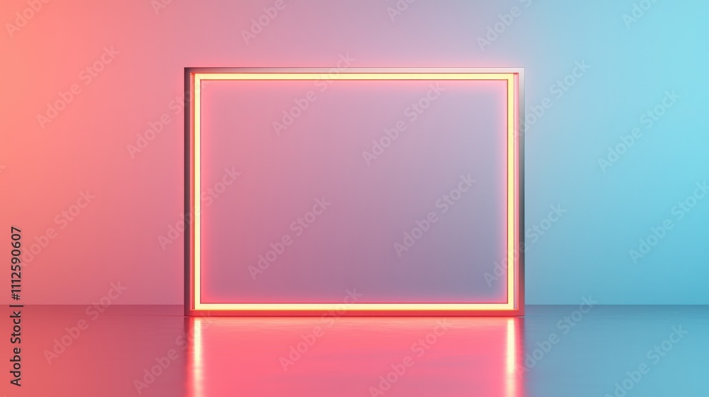 Poster a vibrant, glowing rectangular frame against a gradient background, creating a modern and artistic a