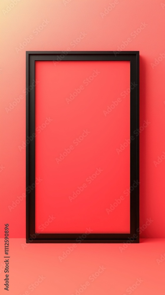 Poster a minimalist black frame stands against a vibrant red background, creating a striking visual contras