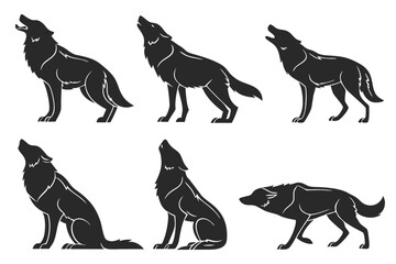 set of silhouettes wolf