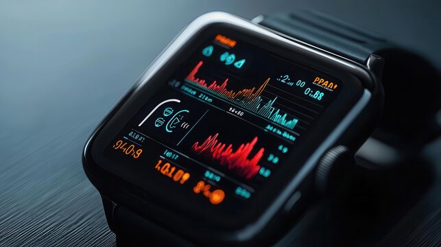 Macro shot of the AIpowered health analysis in a wearable, providing personalized insights and recommendations