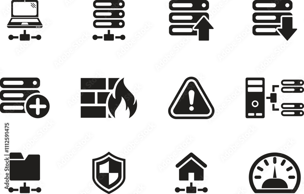 Wall mural collection of web hosting silhouette icon set for web and mobile applications. vector illustration