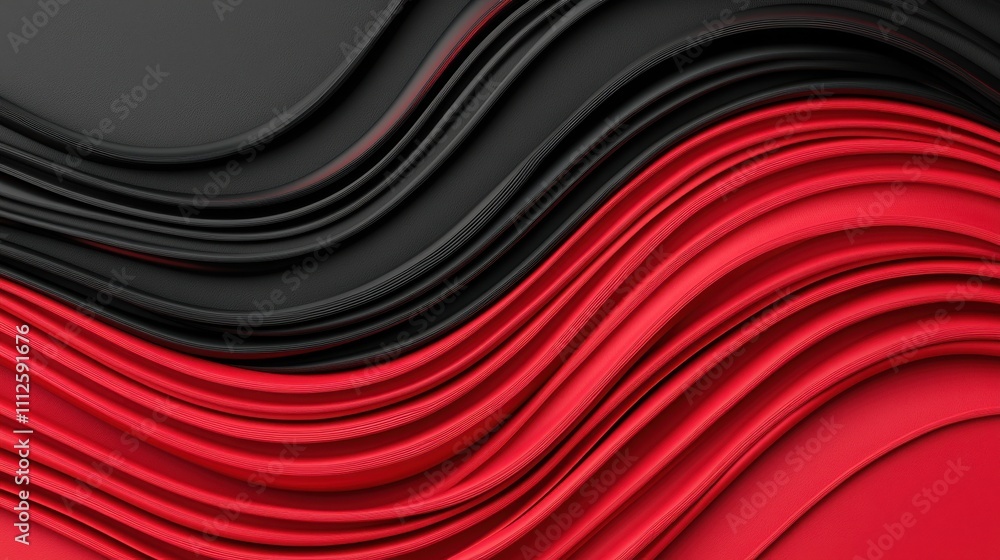 Poster a vibrant, abstract design featuring layered red and black curves, creating a dynamic visual texture