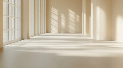 Obraz premium Abstract beige studio background for product presentation. Empty room with shadows and lights.