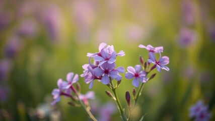 Fototapeta premium A delicate cluster of lavender flowers blossoms in the soft light of a summer afternoon, showcasing nature's quiet beauty.