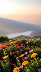 Fototapeta premium misty mountain range unveils at sunrise