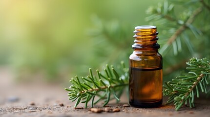 Juniper Essential Oil in a Small Bottle - Aromatherapy, Natural Remedies, and Wellness Concepts in Tilt-Shift Photography