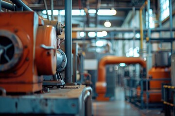 A storage room filled with numerous orange pipes
