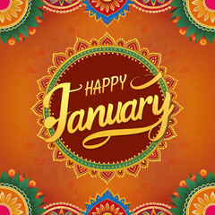 Happy January text illustration, January celebration design