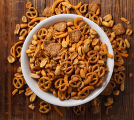 Assorted snacks in serving bowl
